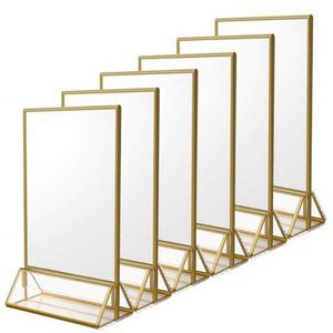 6Pack 4 x 6 Clear Acrylic Sign Holder with Gold Borders and Vertical Stand